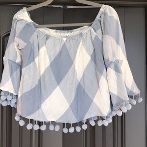 Tularosa Alexa plaid Pom Pom OTS top